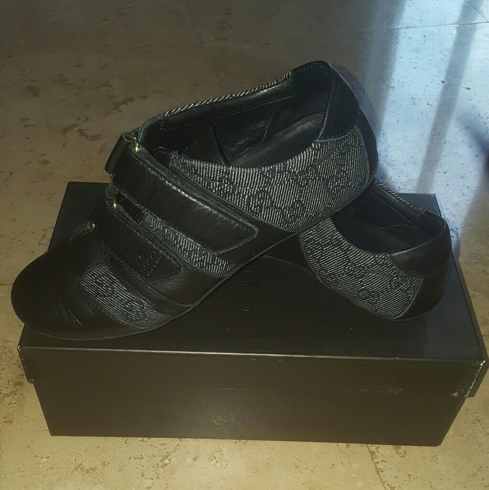 Gucci leather and denim sneaker flats